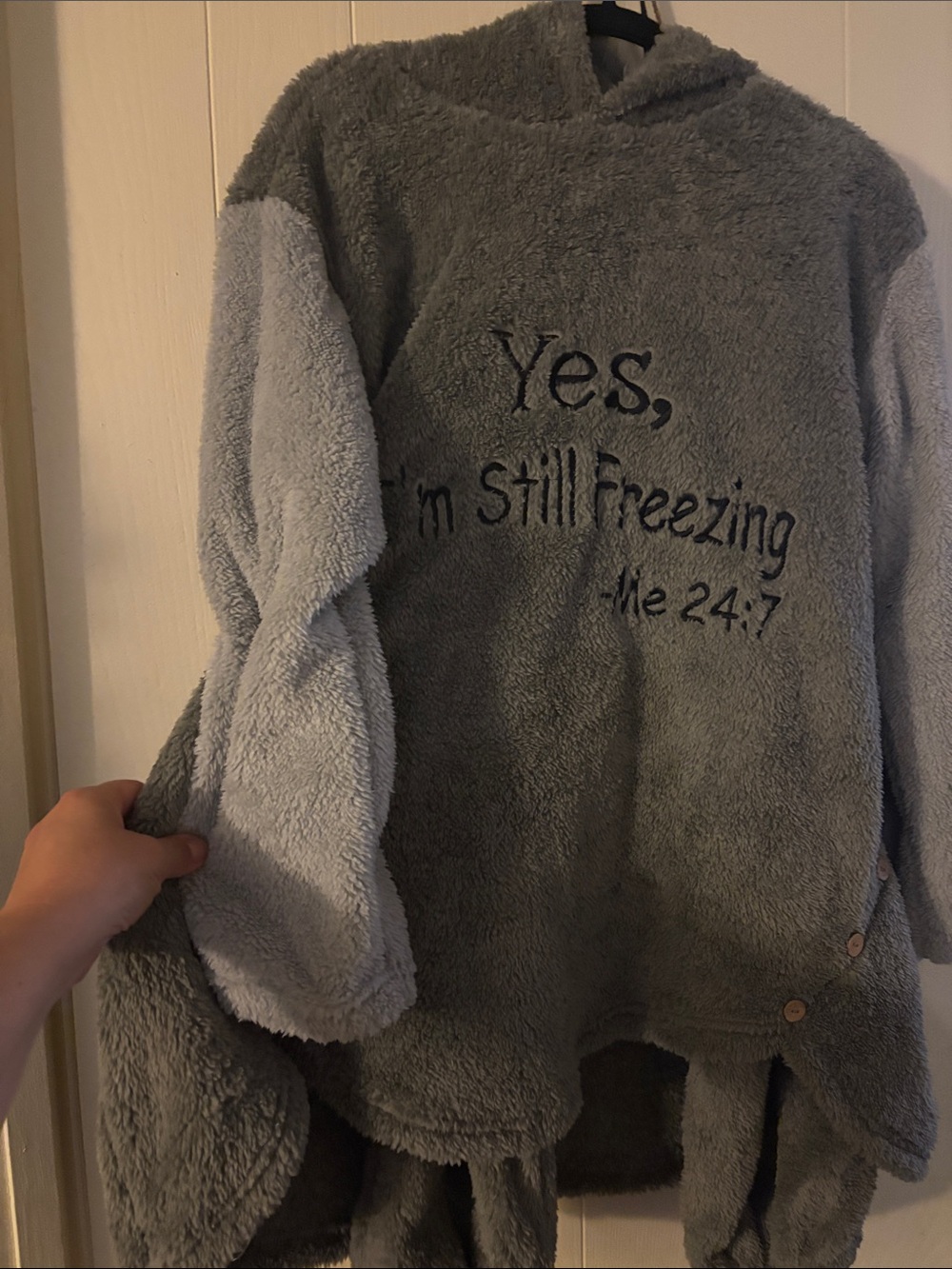 Cozy Gray Plush sweatsuit - "Yes, I'm Still Freezing"